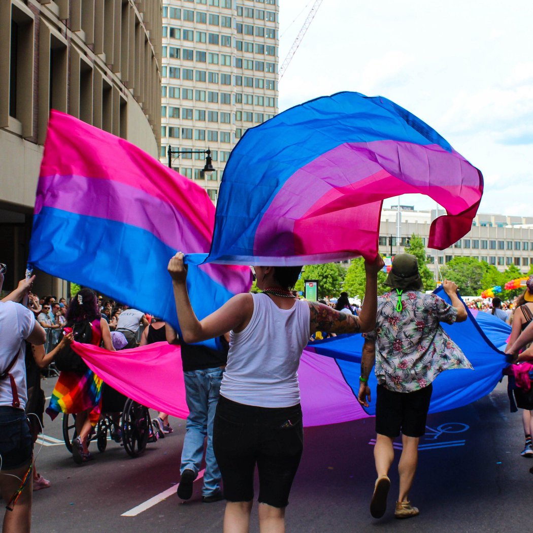 Bi flags being flown during the Milwaukee Pride Parade